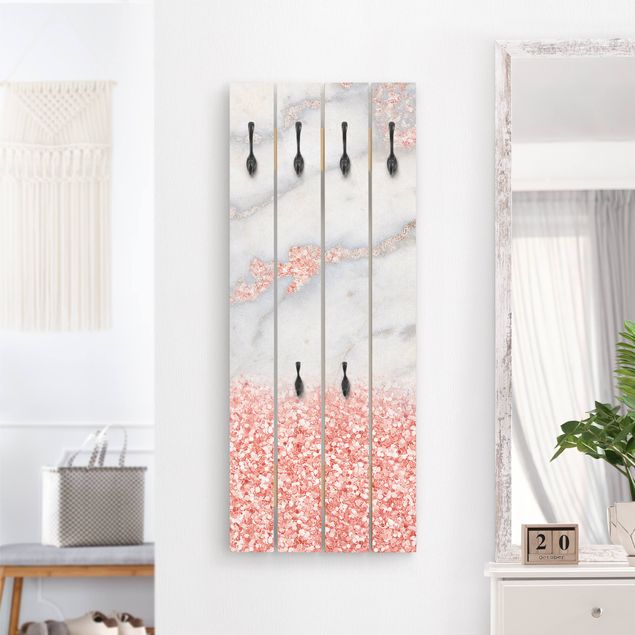 Wooden wall mounted coat rack Marble Look With Pink Confetti
