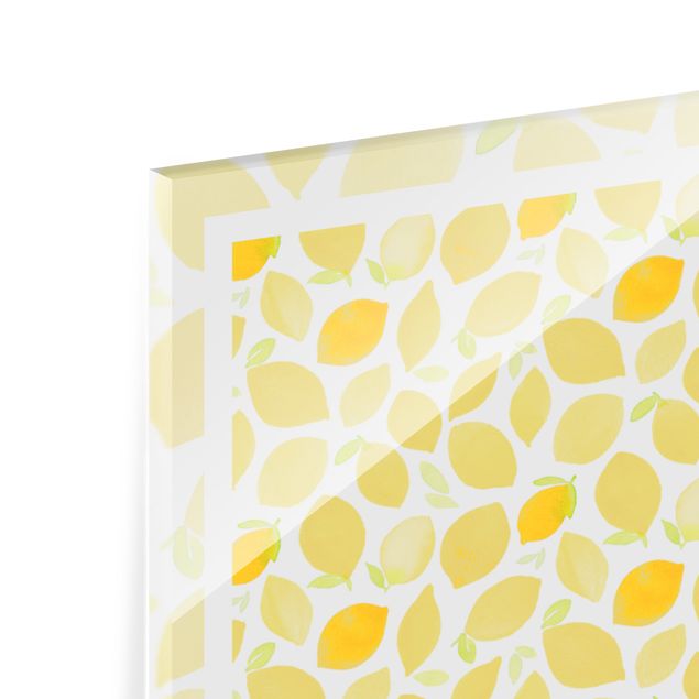 Splashback - Watercolour Lemons with Leaves And Frame - Square 1:1