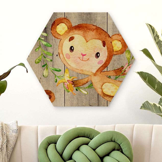Nursery decoration Watercolor Monkey On Wood