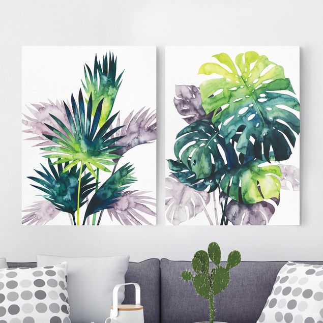 Flower print Exotic Foliage - Fan Palm And Monstera Set I