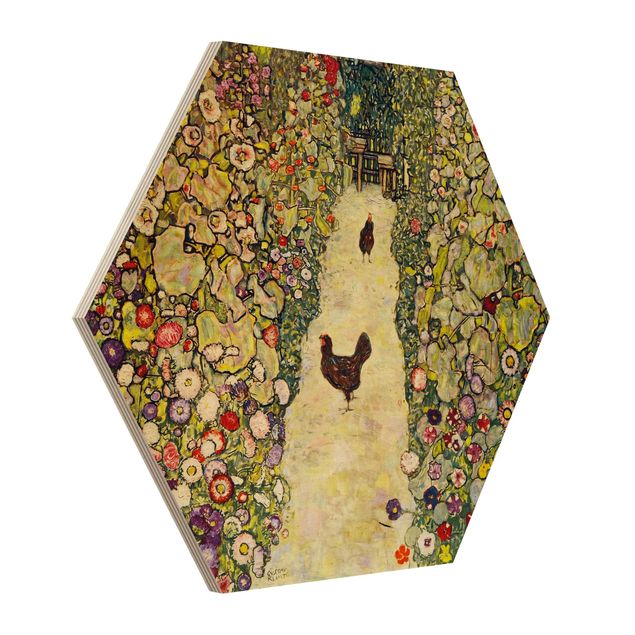 Wood prints flower Gustav Klimt - Garden Path with Hens