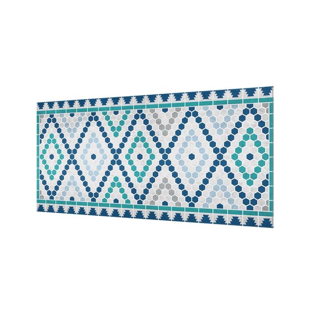 Glass Splashback - Moroccan tile pattern turquoise blue - Landscape 1:2