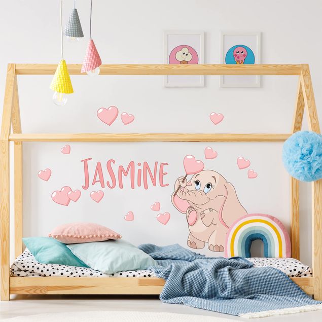 Wall stickers elefant Pink Baby Elephant With Many Hearts