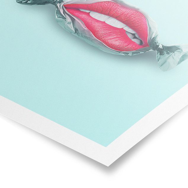 Turquoise canvas wall art Candy With Lips