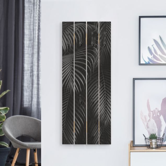 Wall mounted coat rack flower Black Palm Fronds