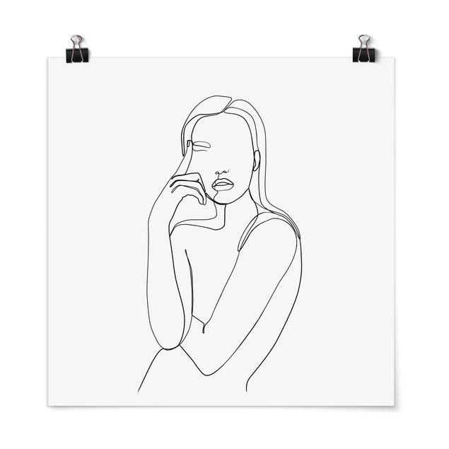 Posters art print Line Art Pensive Woman Black And White