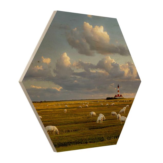 Rainer Mirau North Sea Lighthouse With Flock Of Sheep