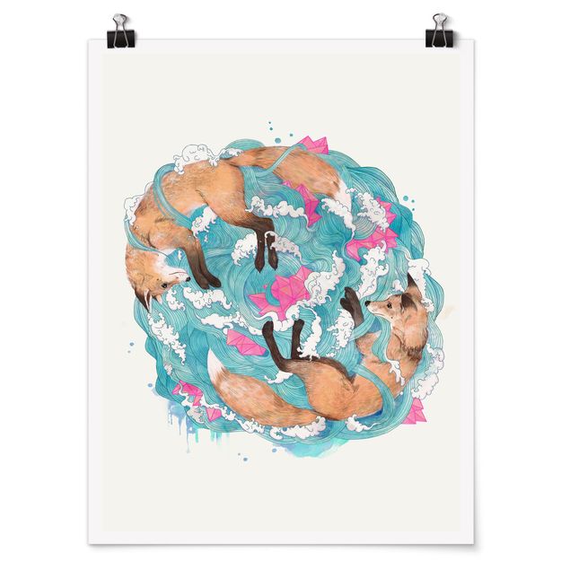Animal canvas Illustration Foxes And Waves Painting