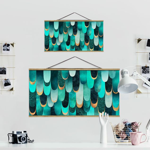 Elisabeth Fredriksson poster Feathers Gold Turquoise