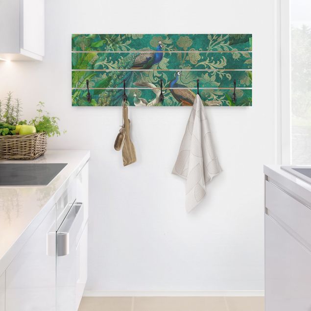 Wooden wall mounted coat rack Shabby Chic Collage - Noble Peacock II