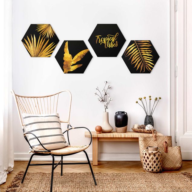 Floral canvas Gold - Tropical Vibes On Black Set II