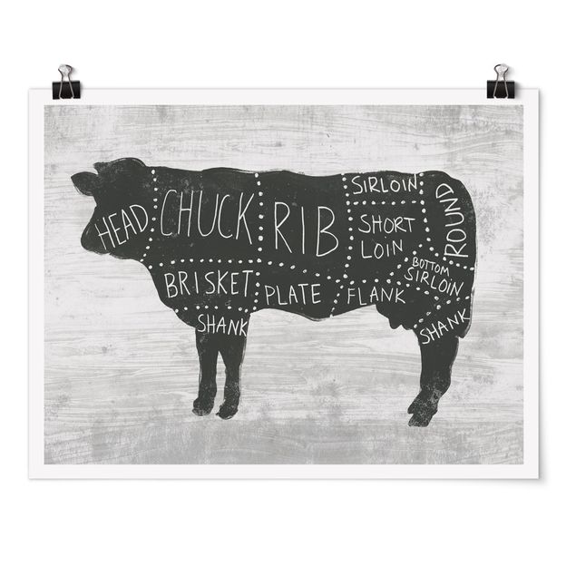Black and white poster prints Butcher Board - Beef