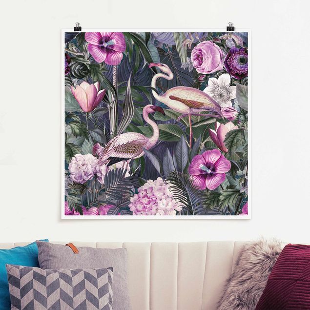 Kitchen Colourful Collage - Pink Flamingos In The Jungle