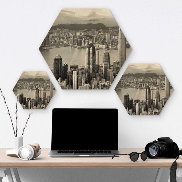 Wooden hexagon - Skyline Nostalgia