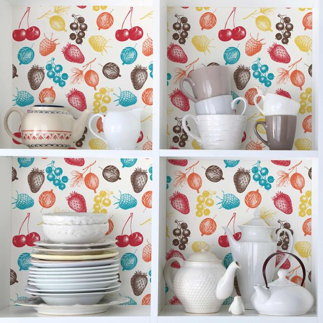 Adhesive films for furniture frosted Colourful Hand Drawn Kitchens Summer Fruit Pattern