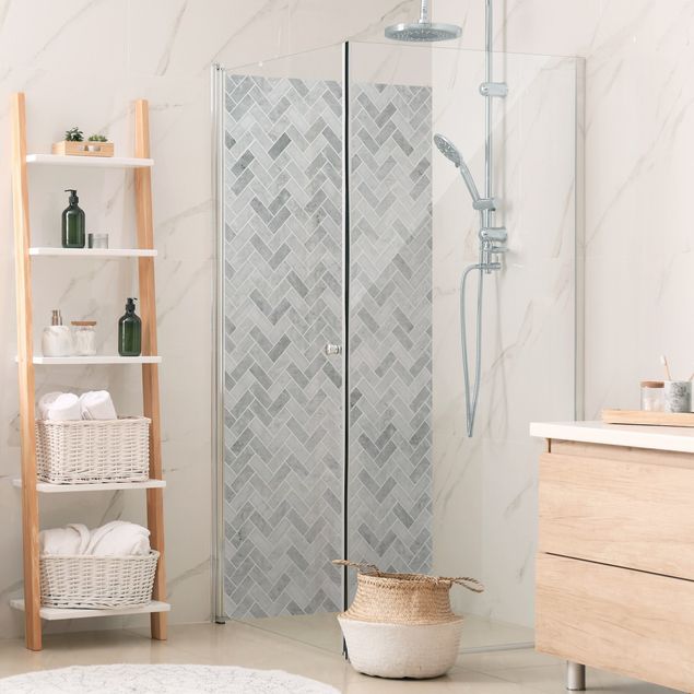 Shower wall cladding - Marble Fish Bone Tiles - Medium Grey