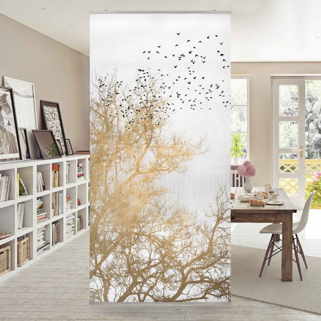 Room divider panels Flock Of Birds In Front Of Golden Tree