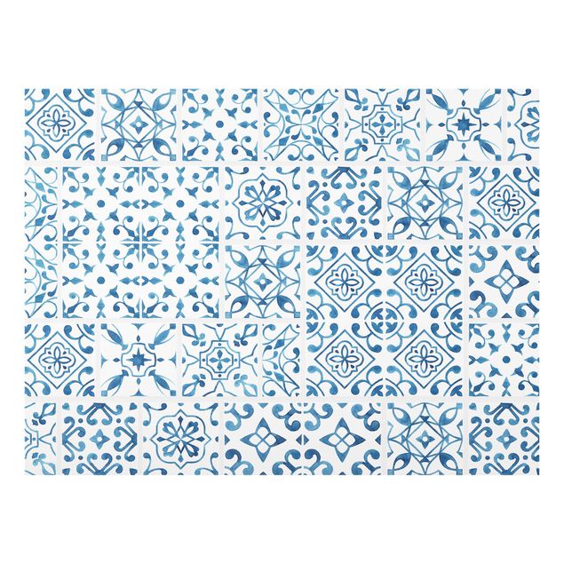 Glass splashbacks Tile pattern Blue White