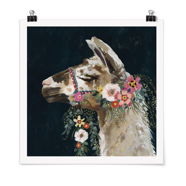 Animal canvas Lama With Floral Decoration II