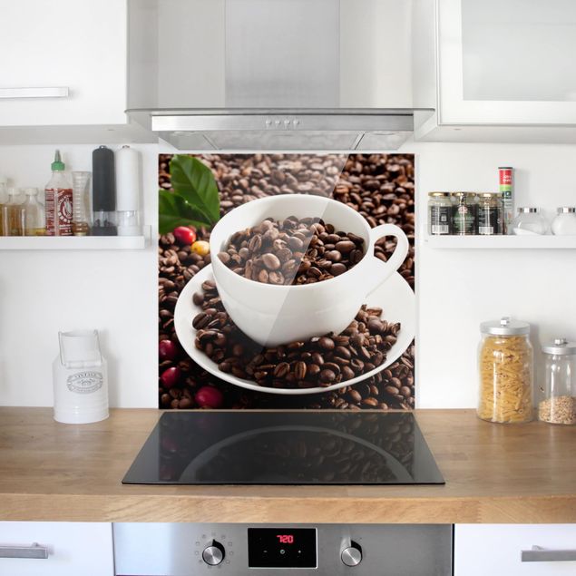 Glass splashback baking and coffee Coffee Cup With Roasted Coffee Beans