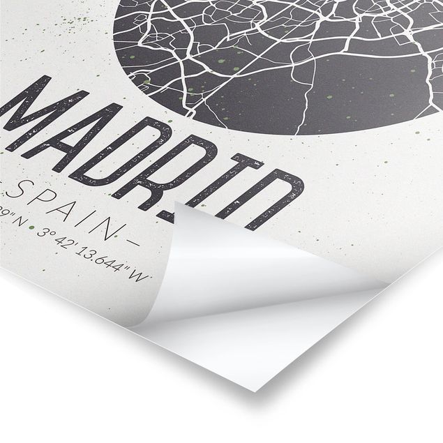 Prints Madrid City Map - Retro