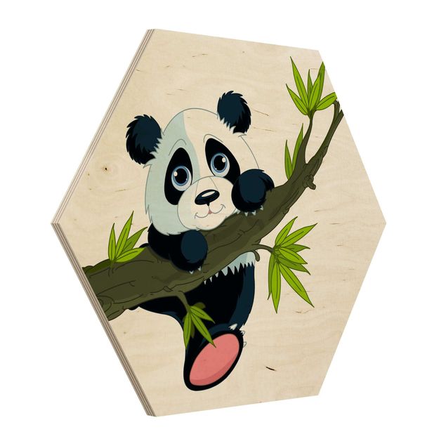 Prints on wood Climbing Panda