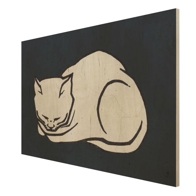 Wood photo prints Sleeping Cat Illustration