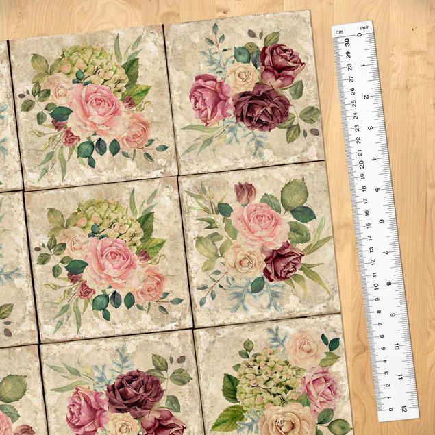 Adhesive films creme Vintage Roses And Hydrangea