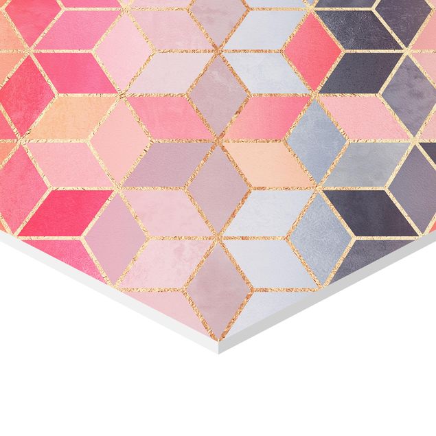 Hexagon photo prints Colourful Pastel Golden Geometrie