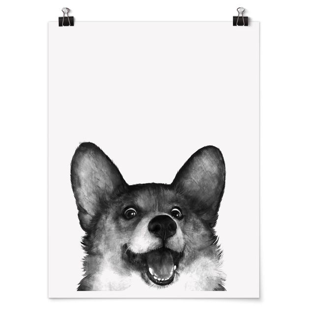 Posters art print Illustration Dog Corgi Black And White Painting