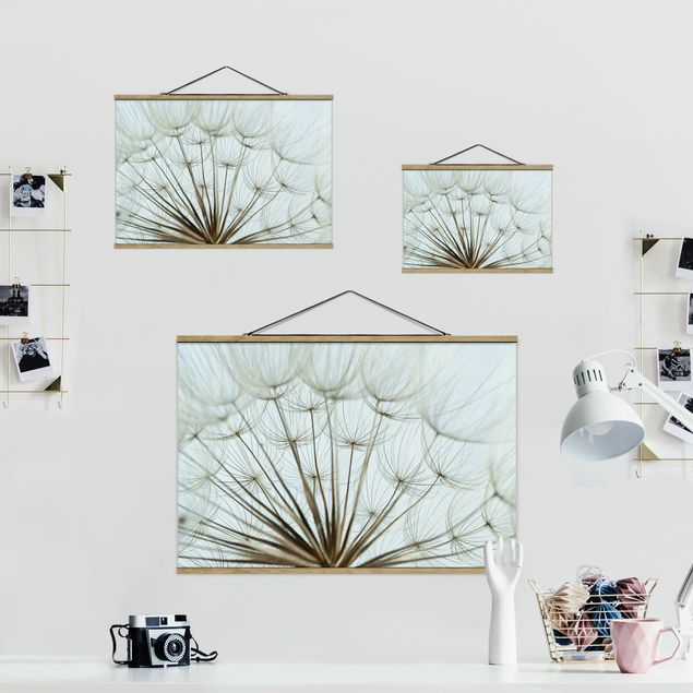 Fabric print with posters hangers Beautiful dandelion macro shot