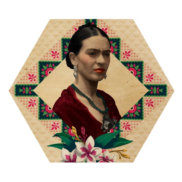 Wood photo prints Frida Kahlo - Flowers And Geometry