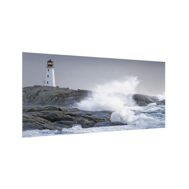 Glass splashback beach Storm Waves At The Lighthouse