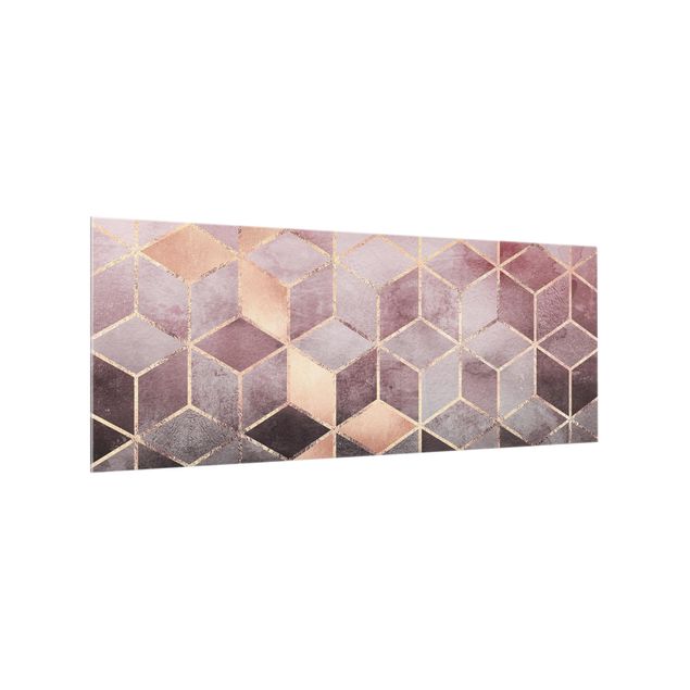 Glass splashback art print Pink Gray Golden Geometry