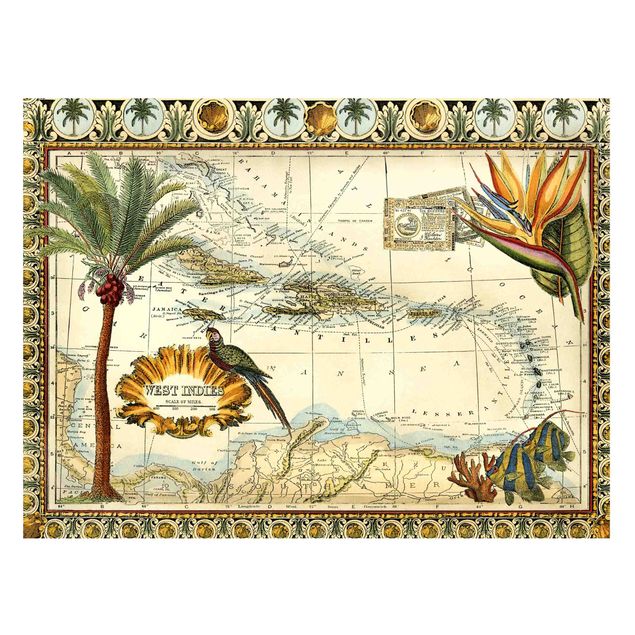 Prints landscape Vintage Tropical Map West Indies