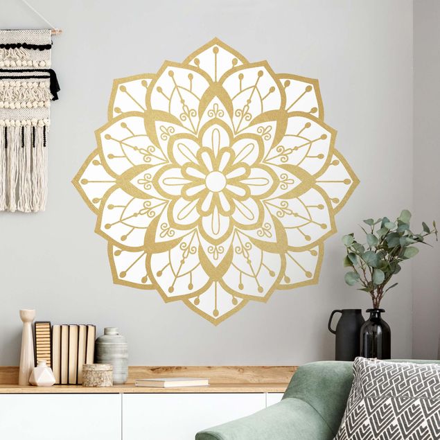 Kitchen Mandala Flower Pattern Gold White