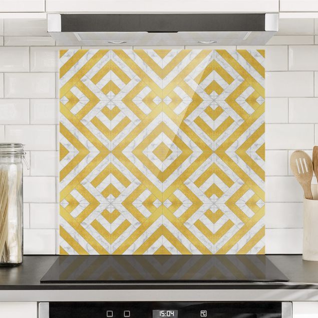Kitchen Geometrical Tile Mix Art Deco Gold Marble