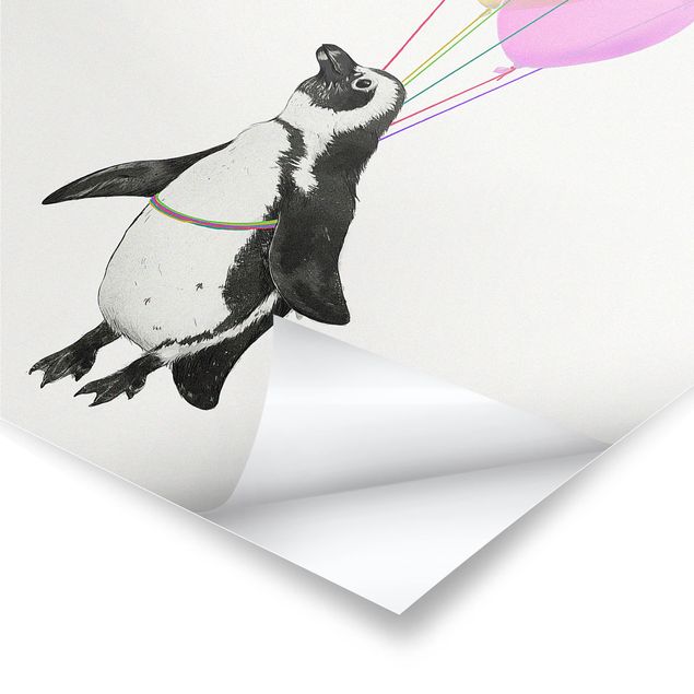 Prints Illustration Penguin Pastel Balloons