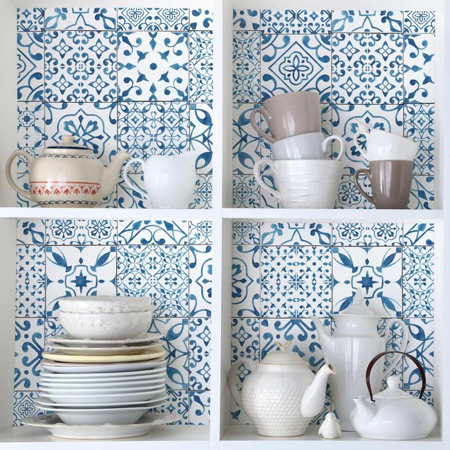 Kitchen Patterned Tiles Blue White