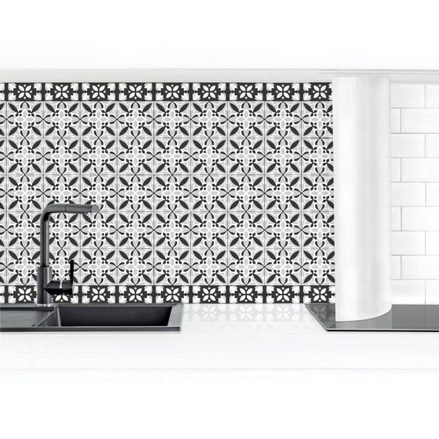 Kitchen splashback tiles Geometrical Tile Mix Blossom Black
