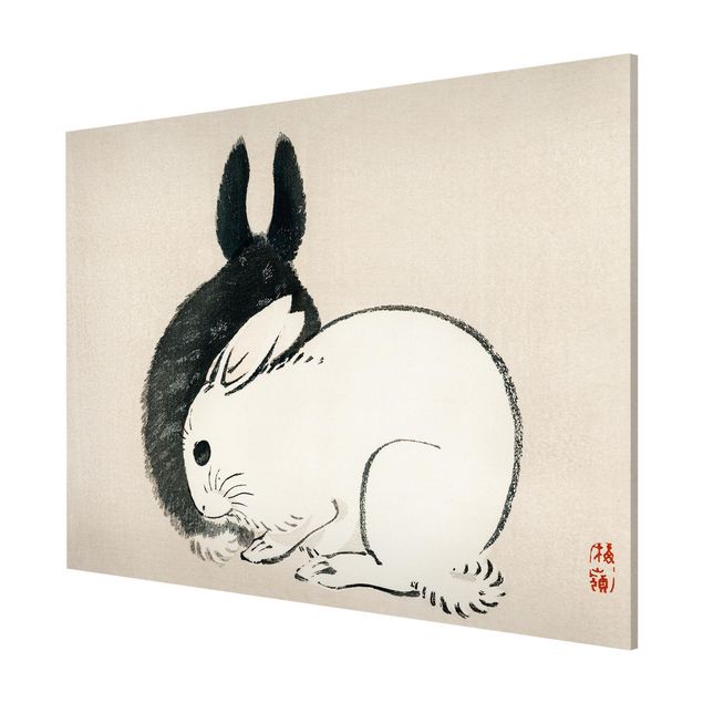 Vintage wall art Asian Vintage Drawing Two Bunnies