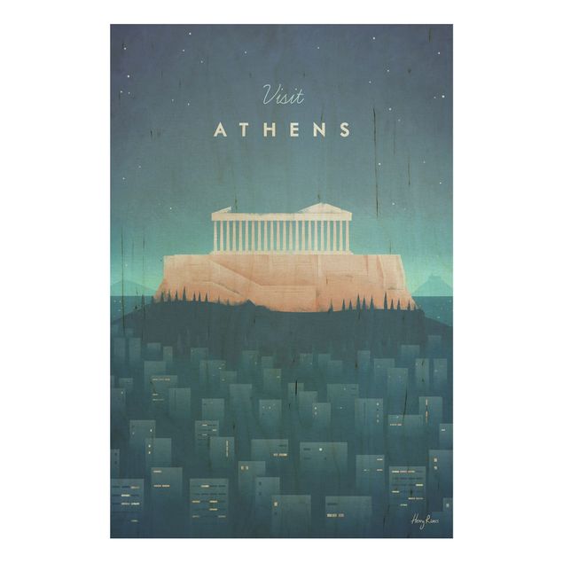 Vintage wood prints Travel Poster - Athens