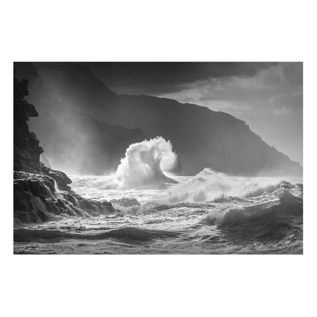 Landscape canvas prints Raging Waves Black And White