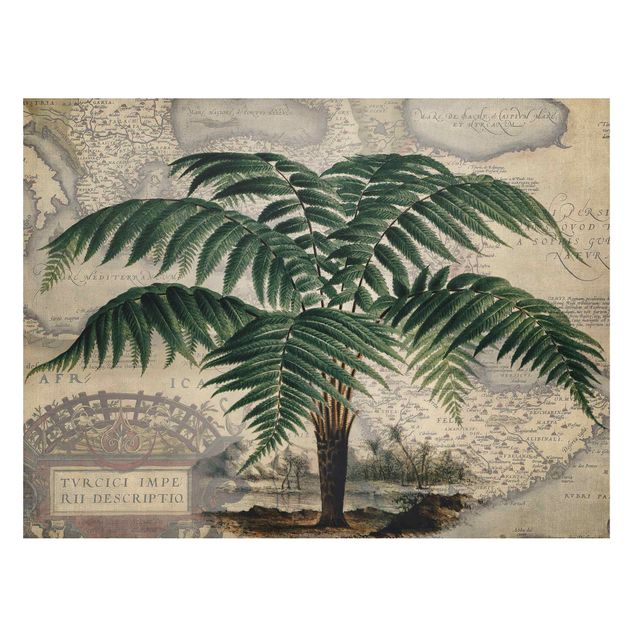 Prints landscape Vintage Collage - Palm And World Map