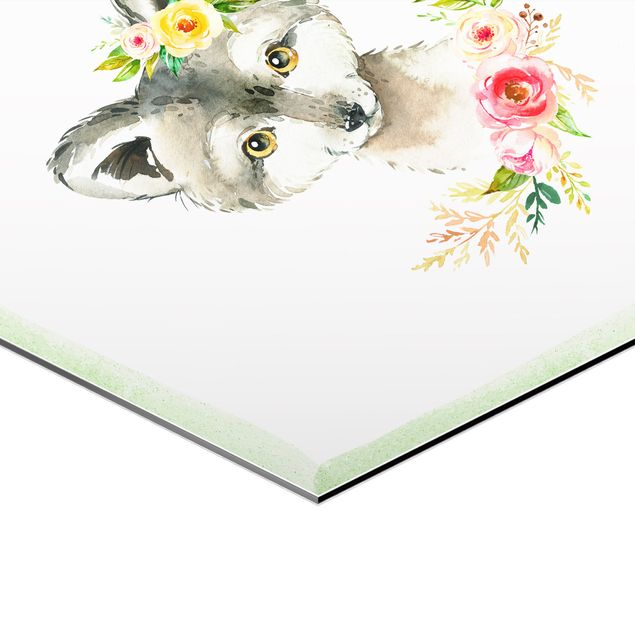 Hexagon photo prints Watercolour Forest Animals With Flowers Set II