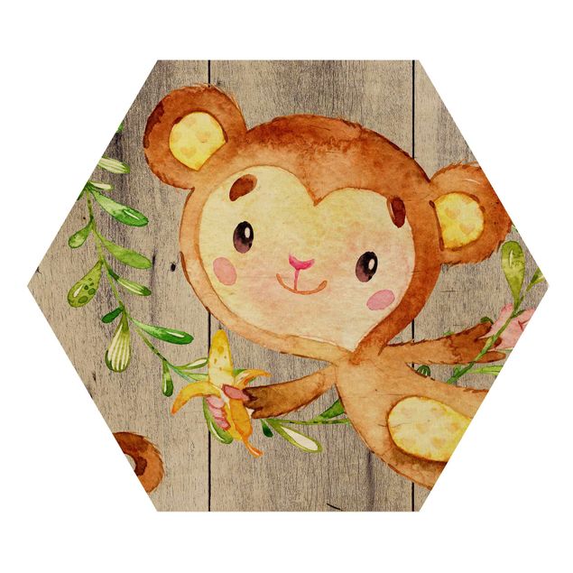 Prints brown Watercolor Monkey On Wood