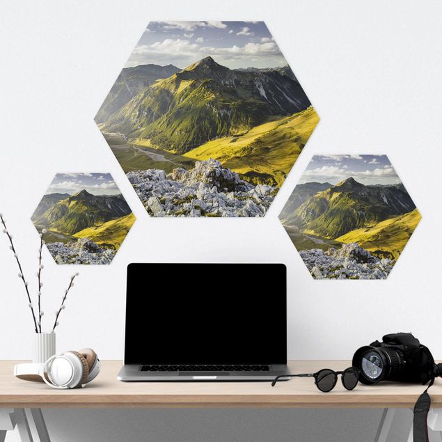 Hexagon photo prints Mountains And Valley Of The Lechtal Alps In Tirol
