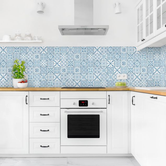 Kitchen splashback patterns Patterned Tiles Blue White