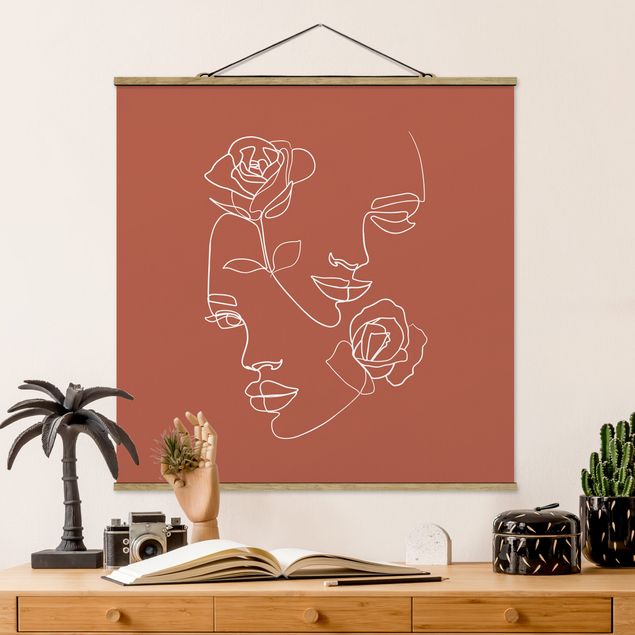 Kitchen Line Art Faces Women Roses Copper