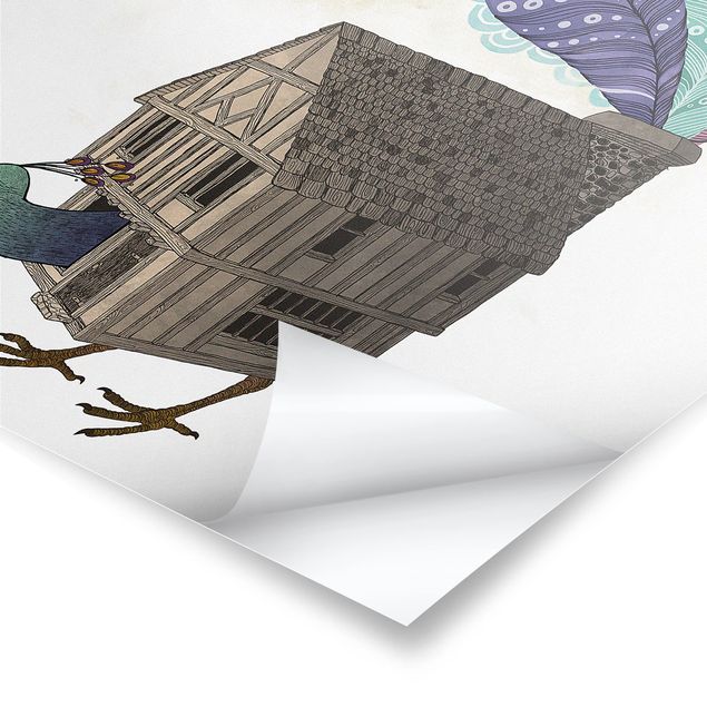 Prints Illustration Birdhouse With Feathers